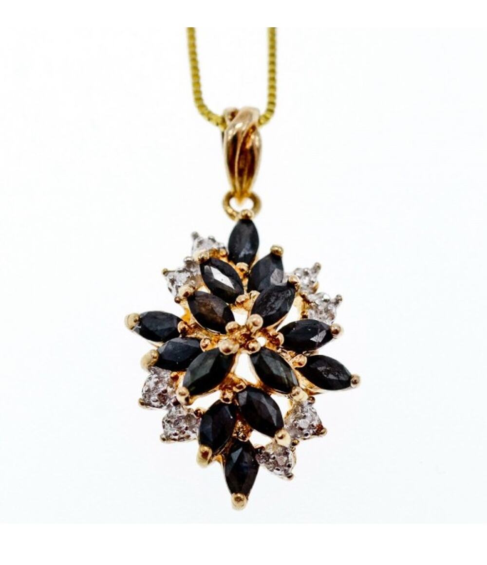 925 Sterling Silver Gold Plated Sappfires "Flower" Chain With Pendant